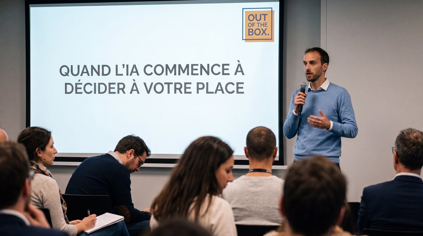 Albin Blanchère lors d’une conférence sur les usages de l’IA